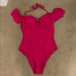 NWT Becca Off the Shoulder Ruffle Bathing Suit